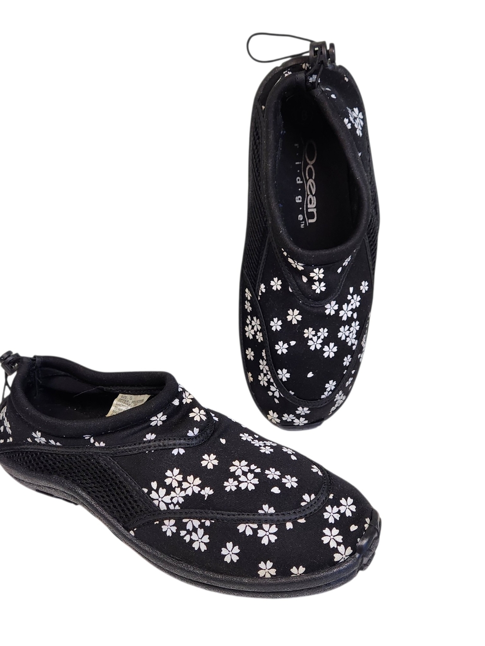 Ocean Ridge Water Shoes Black White Flowers Mesh Rubber Women's Size 8